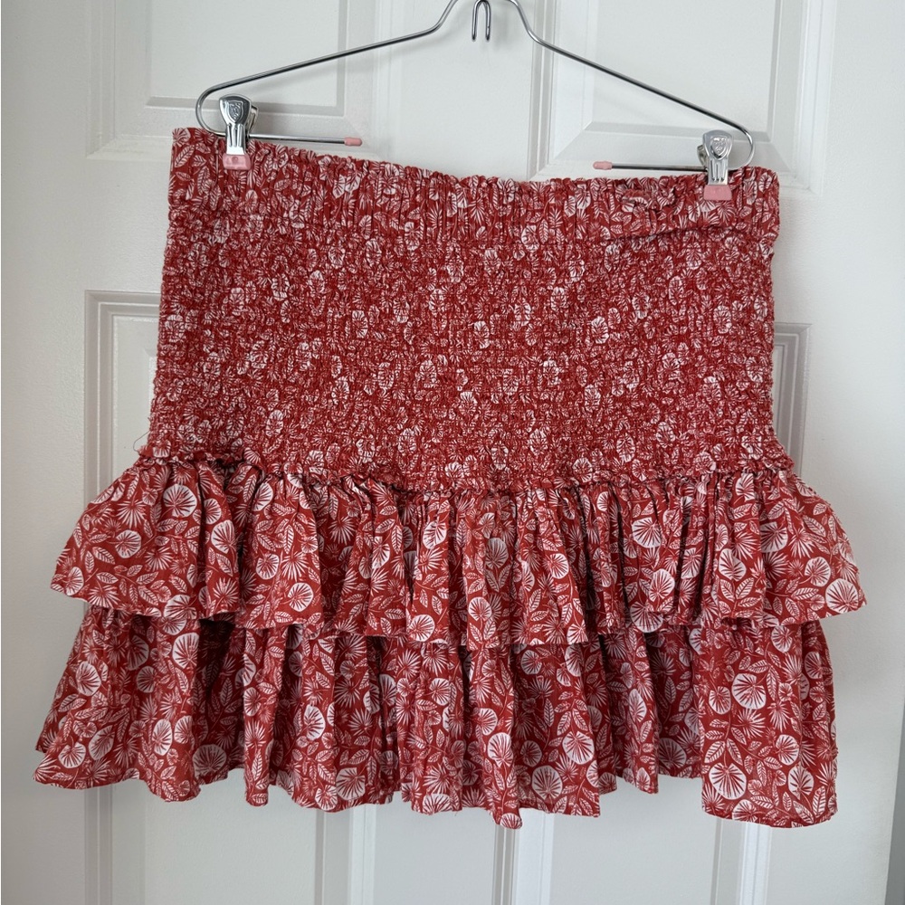 Loft Womens Terracotta Orange Leafy Floral Smocked Tiered Mini‎ Skirt Sz XL